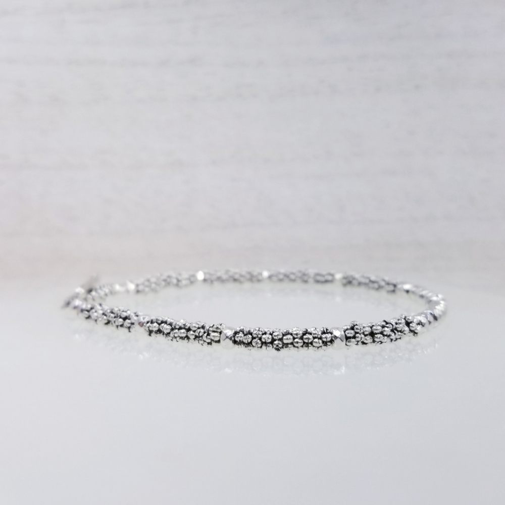 Silver Beaded Hematite Stackable Toggle Bracelet - Picture 3 of 9